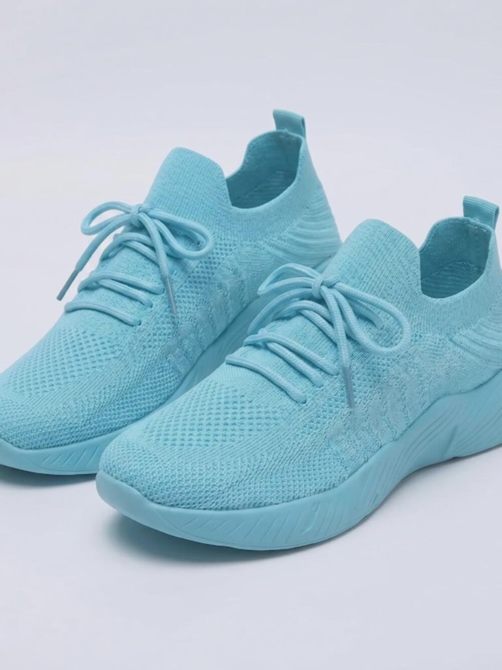 Light Blue Knit Sneakers - Soft Tone Comfort Shoes